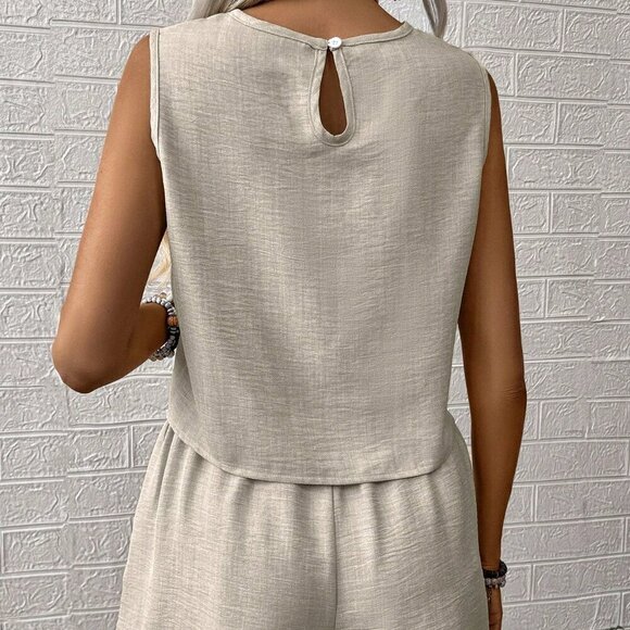 Apricot Casual Women's Solid Color Top And Shorts Set - Picture 2 of 6